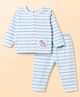 ToffyHouse Knitted Full Sleeves Striped Co-Ords T-Shirt & Pyjama Night Suit - Light Blue