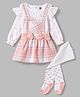 ToffyHouse Knitted Knit Full Sleeves Checks Frock & Inner Tee With Stockings & Heart Print -Pink