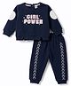 ToffyHouse Knitted Woven Raglan Sleeves T-Shirt & Pant Set With Text & Heart Print - Navy Blue