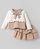 ToffyHouse Cotton Woven Full Sleeves Peter Pan Collared Top & Layered Skirt - Beige
