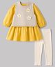 ToffyHouse Cotton Woven Full Sleeves Top & Pant Winter Wear Suit With Sweater & Floral Applique - Yellow