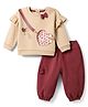 ToffyHouse Cotton Knit Full Sleeves T-Shirt & Pant Winter Wear Suit With Heart & Bag Print - Maroon
