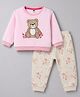 ToffyHouse Knitted Full Sleeves Top & Pant Set With Floral Print & Bunny Embroidery - Pink