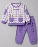 ToffyHouse Knitted Full Sleeves Top & Pant Set With Dog & Polka Dots Print - Purple