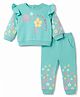 ToffyHouse Knitted Knit Full Sleeves Top & Pant Set With Floral Print - Green