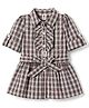 ToffyHouse Cotton Woven Full Sleeves Checked Frock With Belt - Multicolor