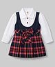 ToffyHouse Cotton Woven Full Sleeves Checked Pleated Frock With Bow Applique - Multicolor