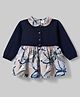ToffyHouse Cotton Woven Full Sleeves Floral Printed Frock With Jacket - Navy Blue
