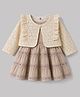 ToffyHouse Cotton Woven Frock & Full Sleeves Jacket With Floral Lace Detailing - Cream