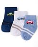 Doodle Poodle Knit Ankle Length Socks with Stripe & Car Design Pack of 3 - White