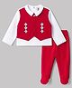 ToffyHouse Cotton Woven Full Sleeves T-Shirt & Footed Pant Set With Embroidery & Bow Applique - Red