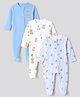 Bonfino 100% Cotton Knit Full Sleeves Striped Sleep Suits with Teddy Bear Print Pack of 3 - Light Blue White