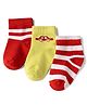 Doodle Poodle Cotton Knit Ankle Length Striped Socks With Car Design Pack Of 3 - Red & Yellow