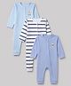 Bonfino 100% Cotton Yarn Dyed Knit Full Sleeves Striped Rompers with Bear Print Pack of 3 - Light Blue White & Blue