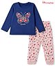 Honeyhap Premium 100% Cotton Knit Full Sleeves Butterfly & Floral Printed T-Shirt & Pyjama Night Suit with Bio Finish - Navy Blue