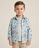 Rikidoos Cotton Woven Full Sleeves Beach Theme Printed Shirt With Attached Tee - Light Blue