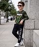Ollington St. Looper Knit Full Sleeves Winter Wear Sweatshirt & Jogger Set Leopard & Text Print - Green & Black