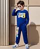 OLLINGTON ST.  Looper Knit Full Sleeve Winter Wear Sweatshirt & Joggers Set with Text Print - Navy