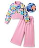 OLLINGTON ST. Cotton Winterwear Set Of Floral Printed Full Sleeves Sweatshirt & Pant - Multicolour & Light Pink