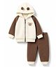 Babyhug  Fur Woven Full Raglan Sleeves Hooded Winter Wear Suit Teddy Patch - White & Brown