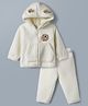 Babyhug Fur Woven Full Sleeves Hooded Winter Wear Suit Teddy Patch - White