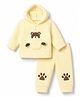 Babyhug Fur Woven Full Sleeves Bear Embroidered Hooded Sweatshirt With Pant Winter Wear Suit - Yellow