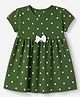 Babyhug Single Jersey Cotton Knit Half Sleeves One Piece Dress With Hearts Print & Bow Applique - Green