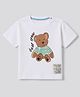 Bonfino 100% Cotton Knit T-Shirt with Half Sleeves and Bear Print in White