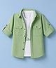 Rikidoos Cotton Woven Full Sleeves Shirt With Pockets & T-Shirt With Nature Text Print - Light Green & White