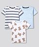 Bonfino 100% Cotton Knit Yarn Dyed Striped T-Shirts with Half Sleeves and Bear Print Pack of 3 - White Light Blue