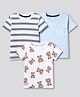 Bonfino 100% Cotton Knit Yarn Dyed Striped T-Shirts with Half Sleeves and Bear Print Pack of 3 - White Light Blue