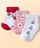 Doodle Poodle Cotton Knit Ankle Length Floral Design Socks  Pack of 3 - White & Pink