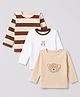 Bonfino 100% Cotton Knit Full Sleeves T-Shirts with Bear Applique in Beige Brown Pack of 3