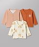 Babyhug 100% Cotton Interlock Knit Front Open Striped Jhablas With Teddy Bear Print Pack of 3 - Light Orange, Orange & Beige