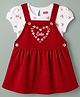 Babyhug Woven Half Sleeves Floral Printed & Embroidered Frock With Inner Tee - Red