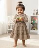 Baby Moo Waffle Woven Three Fourth Sleeves Tassels Embellished & Floral Embroidered Tiered Dress - Beige