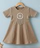 Baby Moo Waffle Woven Three Fourth Sleeves Tassels Embellished & Floral Embroidered Tiered Dress - Beige