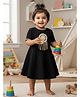 Baby Moo Waffle Woven Half Sleeves Geometric Embroidered Dress - Black
