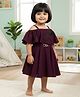 Baby Moo Waffle Woven Cold Shoulder Sleeves Floral Embroidered Dress - Wine