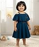 Baby Moo Waffle Woven Cold Shoulder Sleeves Floral Embroidered Dress - Blue