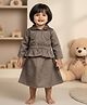 Baby Moo Waffle Woven Full  Sleeves Beads Embellished Floral Embroidered Dress - Brown