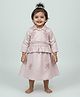 Baby Moo Waffle Woven Full  Sleeves Beads Embellished Floral Embroidered Dress - Light Pink