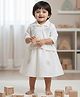 Baby Moo Waffle Woven Full  Sleeves Beads Embellished Floral Embroidered Dress - White
