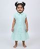 Baby Moo Cotton Woven Three Fourth Sleeves Beads Embellished Floral Embroidered Peplum Dress - Blue