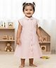 Baby Moo Cotton Woven Three Fourth Sleeves Beads Embellished Floral Embroidered Peplum Dress - Pink