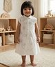 Baby Moo Cotton Woven Three Fourth Sleeves Beads Embellished Floral Embroidered Peplum Dress - White