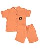 BABY CLOSET Muslin Woven Half Sleeves Patch Detailed Shirt & Shorts Set - Amber Orange