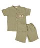 BABY CLOSET Muslin Woven Half Sleeves Bear Patch Detailed Shirt & Shorts Set - Basil Green