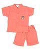 BABY CLOSET Muslin Woven Half Sleeves Great Text Patch Detailed Shirt & Shorts Set - Coral