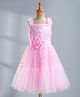 Pine Kids Mesh Woven Sleeveless Party Dress With Sequin Detailing & Floral Applique - Light Pink
